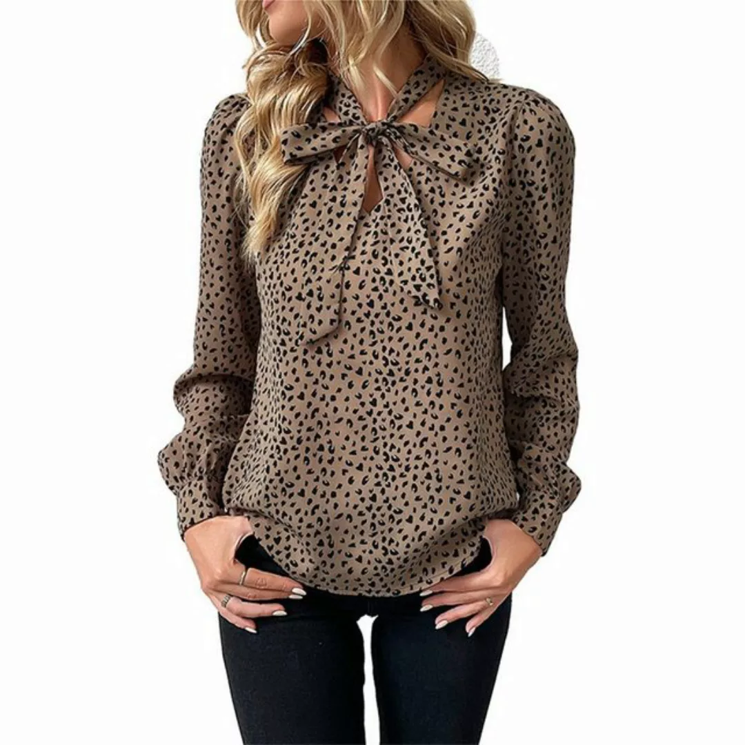 FIDDY Kurzarmhemd Modisches Langarm-Leopardenmuster-Hemd für Damen günstig online kaufen