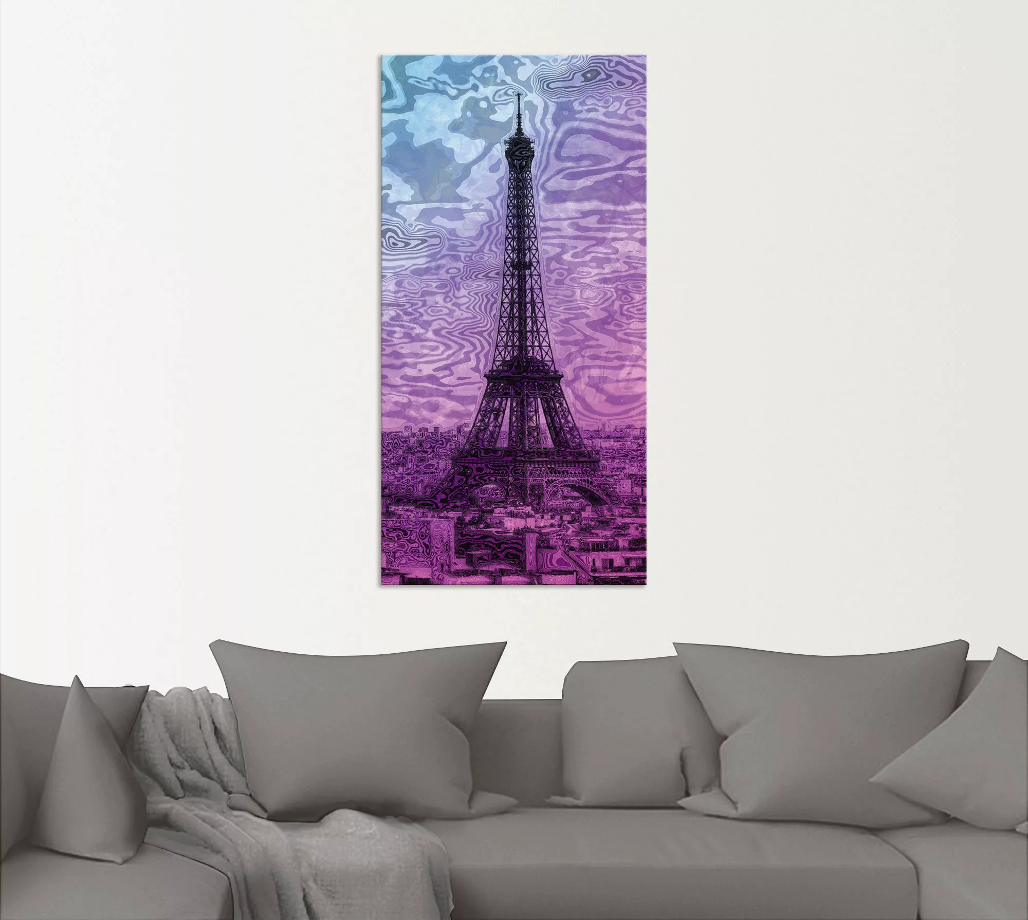 Artland Wandbild "Paris Eiffelturm Lila/Blau", Gebäude, (1 St.), als Alubil günstig online kaufen