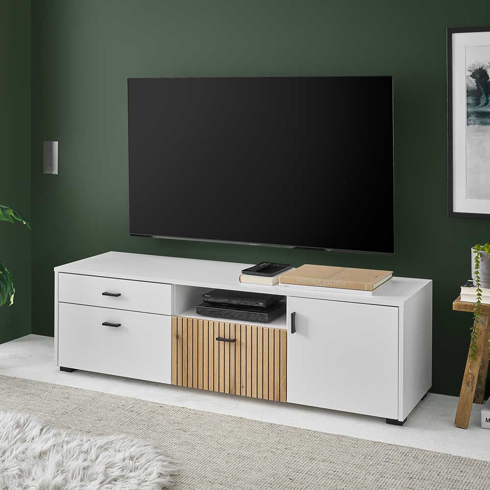 Fernsehboard modern in Weiß und Wildeichefarben 150 cm breit günstig online kaufen