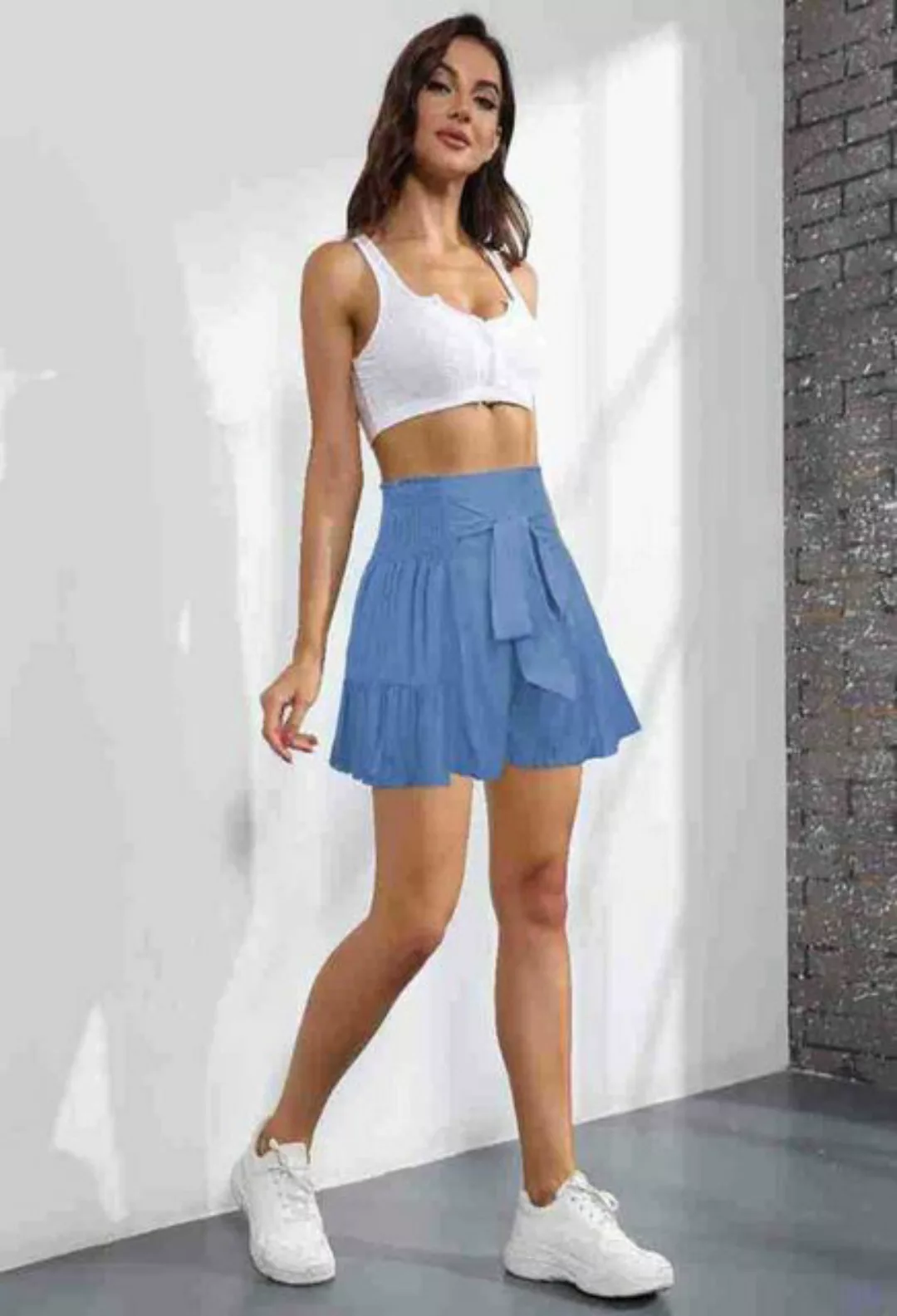 SEGUEN Loungepants Strap Ruffle Fashion Damen Shorts mit weitem Bein (Drapi günstig online kaufen