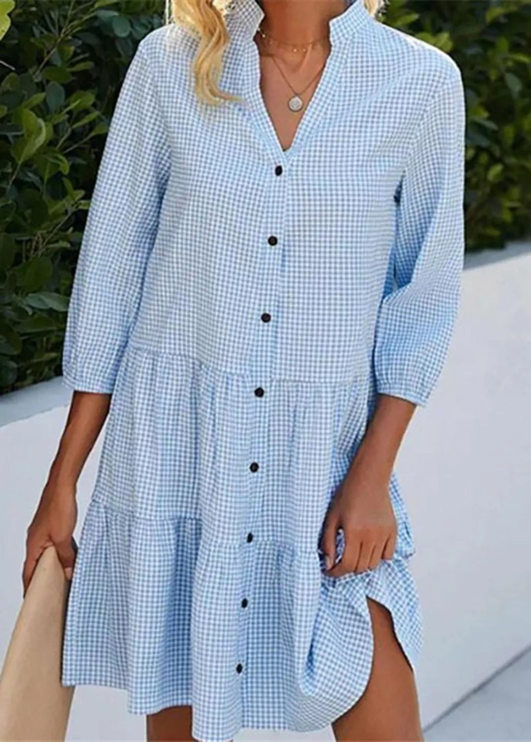 BlauWave Hemdblusenkleid Kariertes Hemdkleid für Damen mit Stehkragen (1-tl günstig online kaufen