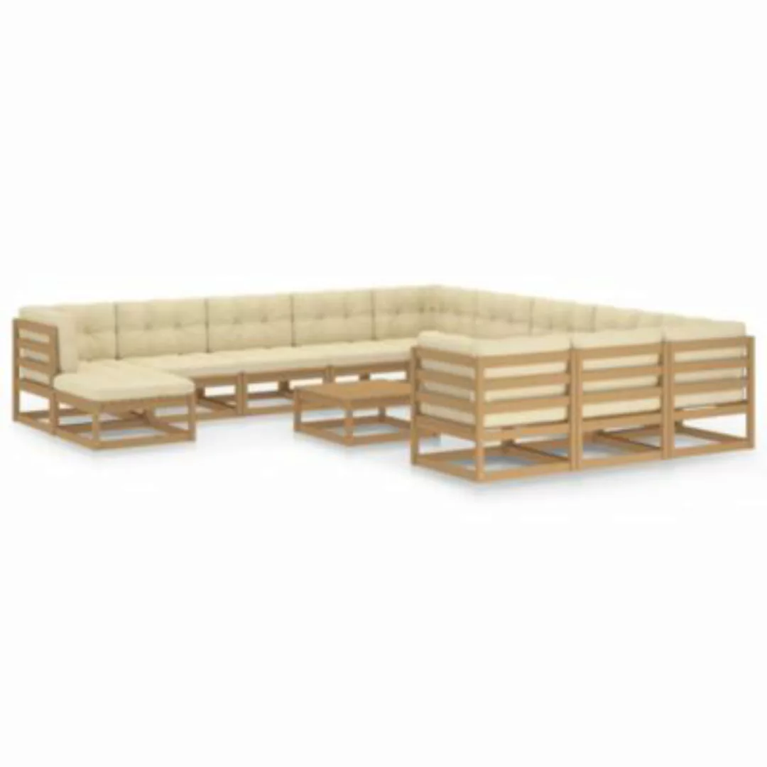 vidaXL 13-tlg. Garten-Lounge-Set Kissen Honigbraun Kiefer Massivholz Garten günstig online kaufen