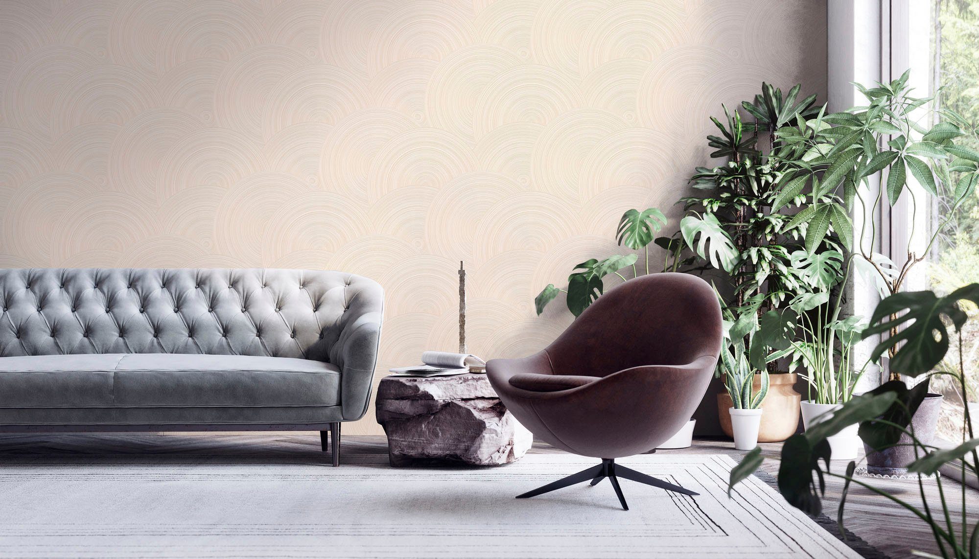 A.S. Création Vliestapete Grafik Kreisförmig Bögen Beige Weiß FSC® günstig online kaufen