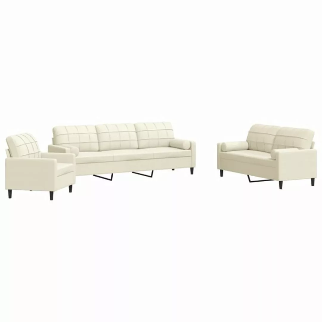 vidaXL Sofa, 3-tlg. Sofagarnitur mit Kissen und Nackenrollen Creme Samt günstig online kaufen