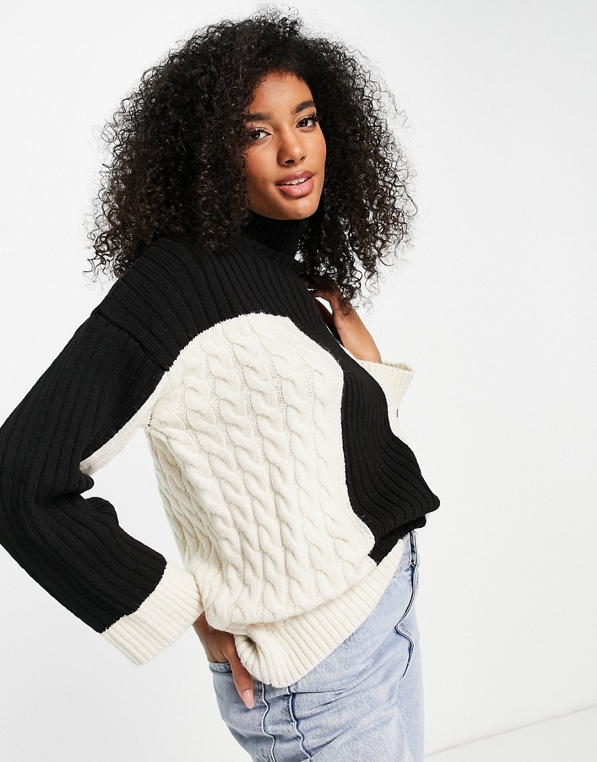 Topshop – Strickpullover im monochromem Farbblockdesign mit Zopfmuster-Schw günstig online kaufen