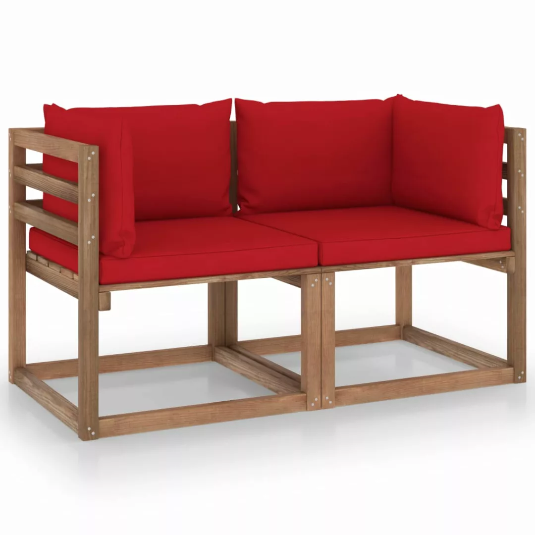 Garten-palettensofa 2-sitzer Mit Kissen Rot Kiefernholz günstig online kaufen