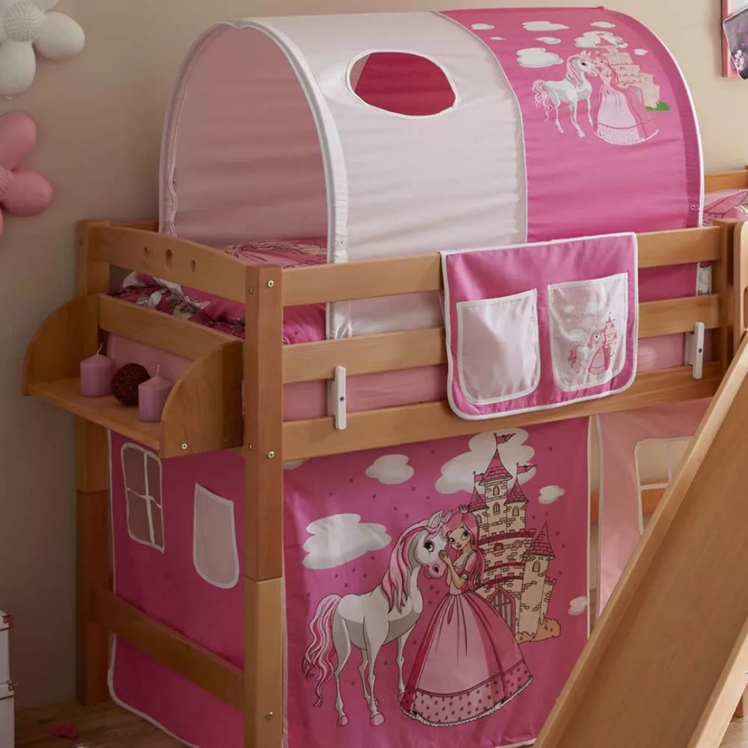 Mädchen Kinderbett im Prinzessin Design Rutsche und Vorhang in Pink günstig online kaufen
