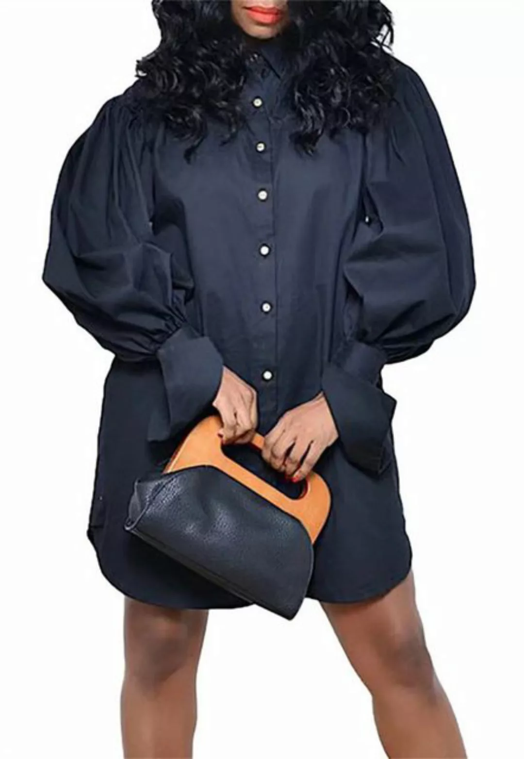 ZWY Dirndl einfarbiges Damenrock Hemdkleid kleid Lockerer lässiger Damenroc günstig online kaufen