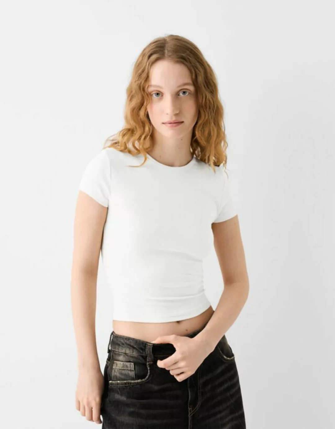 Bershka T-Shirt Mit Rundausschnitt Damen Xl Grbrochenes Weiss günstig online kaufen