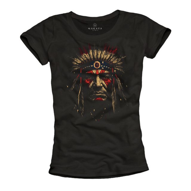 MAKAYA Print-Shirt Damen Native American Motiv Kurzarm Top mit Federn Vinta günstig online kaufen