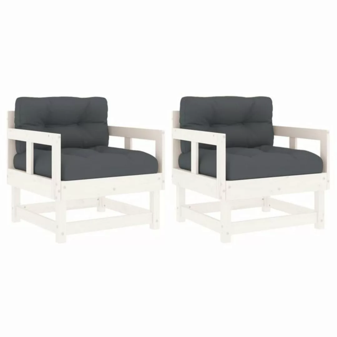 vidaXL Sofaelement Gartenstühle mit Kissen 2 Stk. Weiß Massivholz Kiefer (1 günstig online kaufen