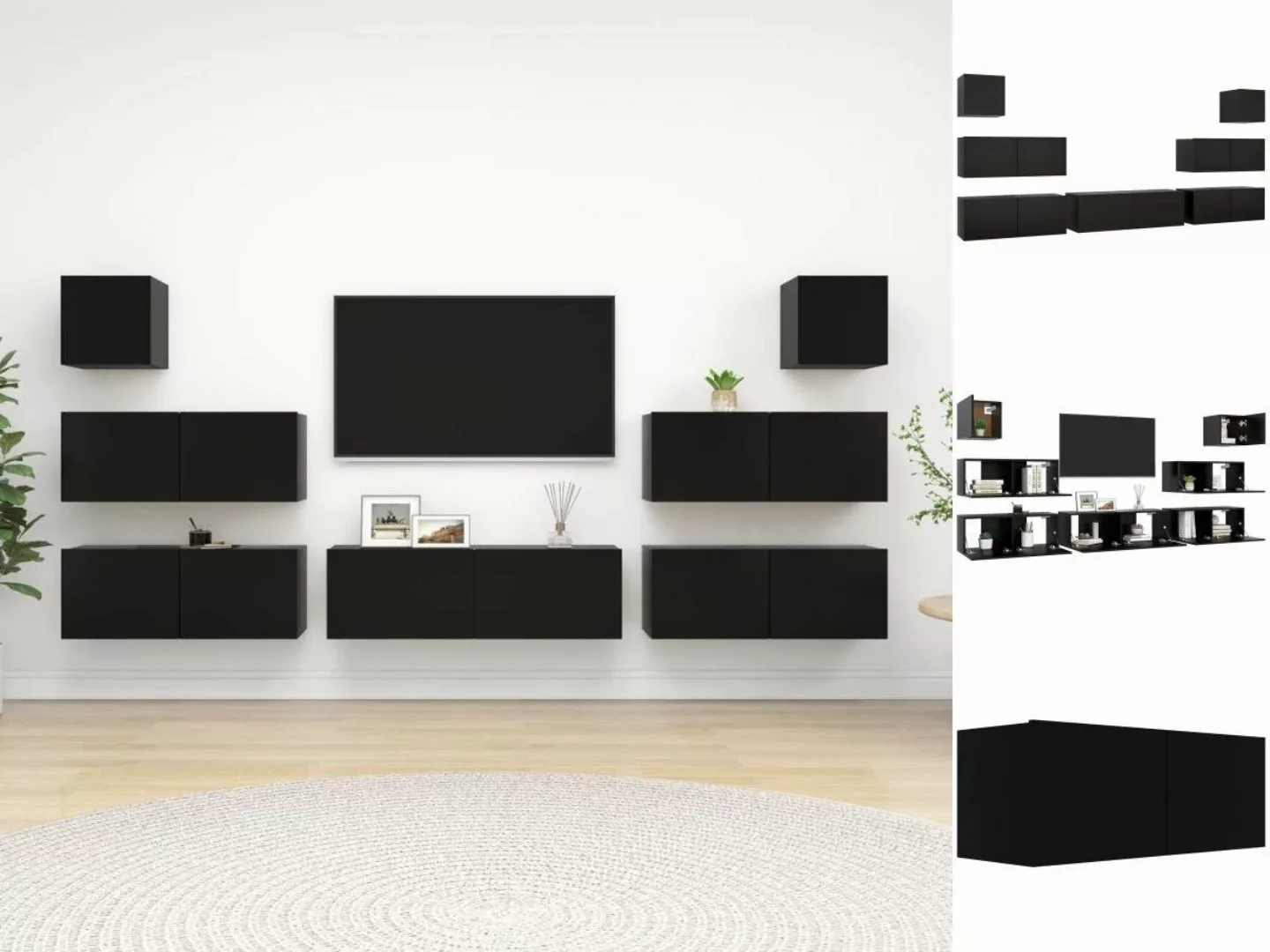 vidaXL TV-Schrank 7-tlg TV-Schrank-Set Schwarz Spanplatte TV-Konsole für Fe günstig online kaufen