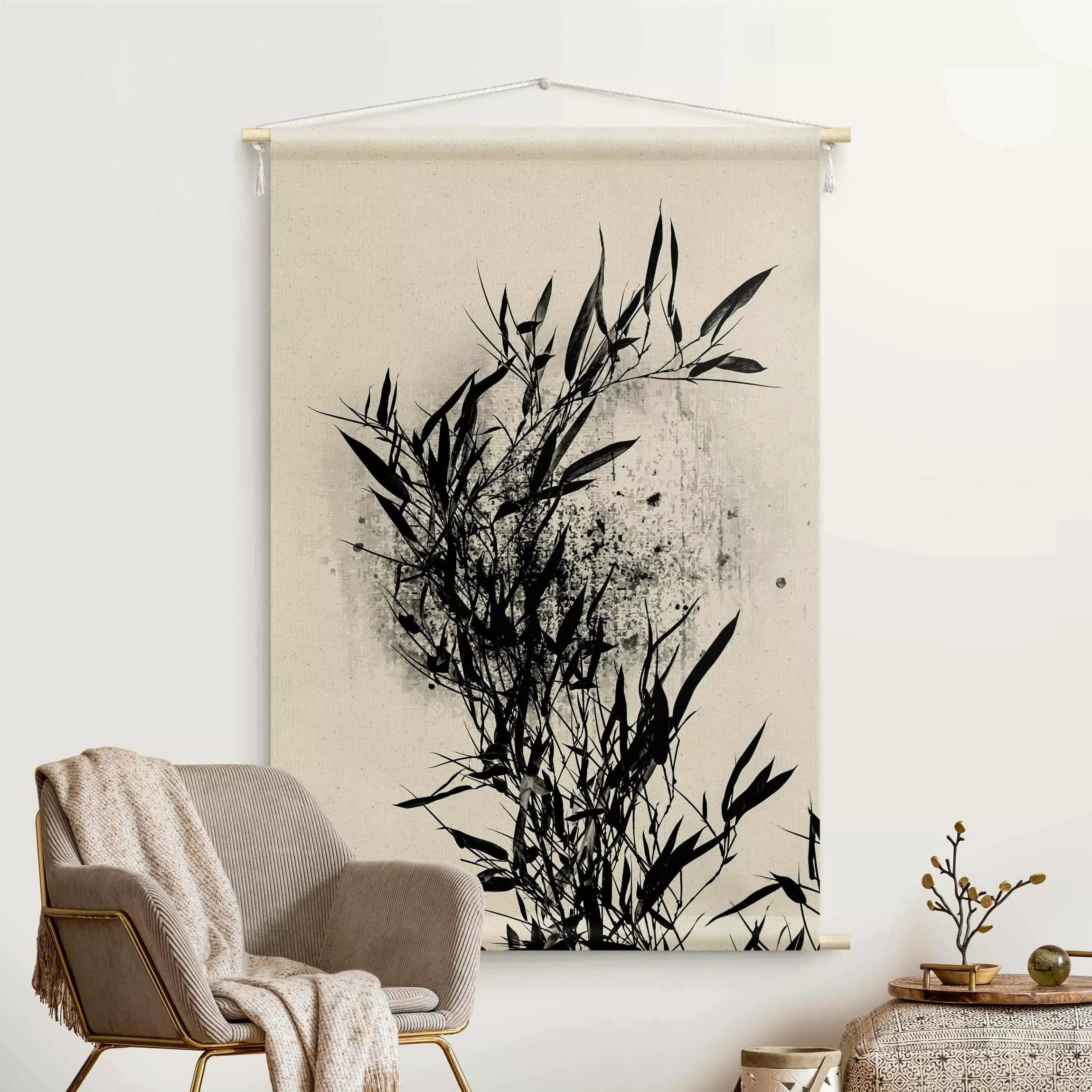 Wandteppich Grafische Pflanzenwelt - Schwarzer Bambus günstig online kaufen