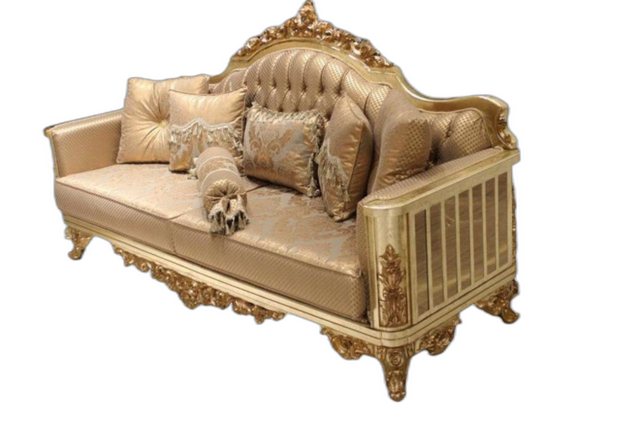 Xlmoebel 3-Sitzer Elegantes 3-Sitzer Textil Sofa in goldener Chesterfield-O günstig online kaufen