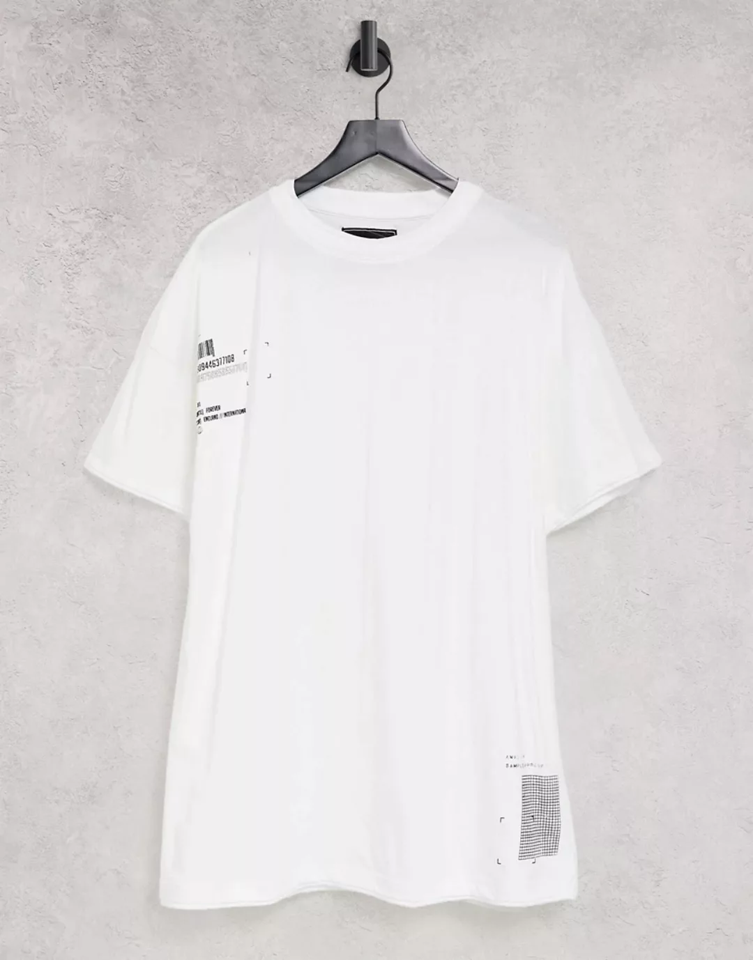 Liquor N Poker – Doppellagiges Oversize-T-Shirt in Weiß mit Placement-Print günstig online kaufen
