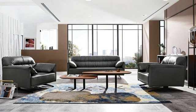 JVmoebel Sofa Schwarze Sofagarnitur 3+1+1 Set Polster- Ledersofas Modern Ne günstig online kaufen