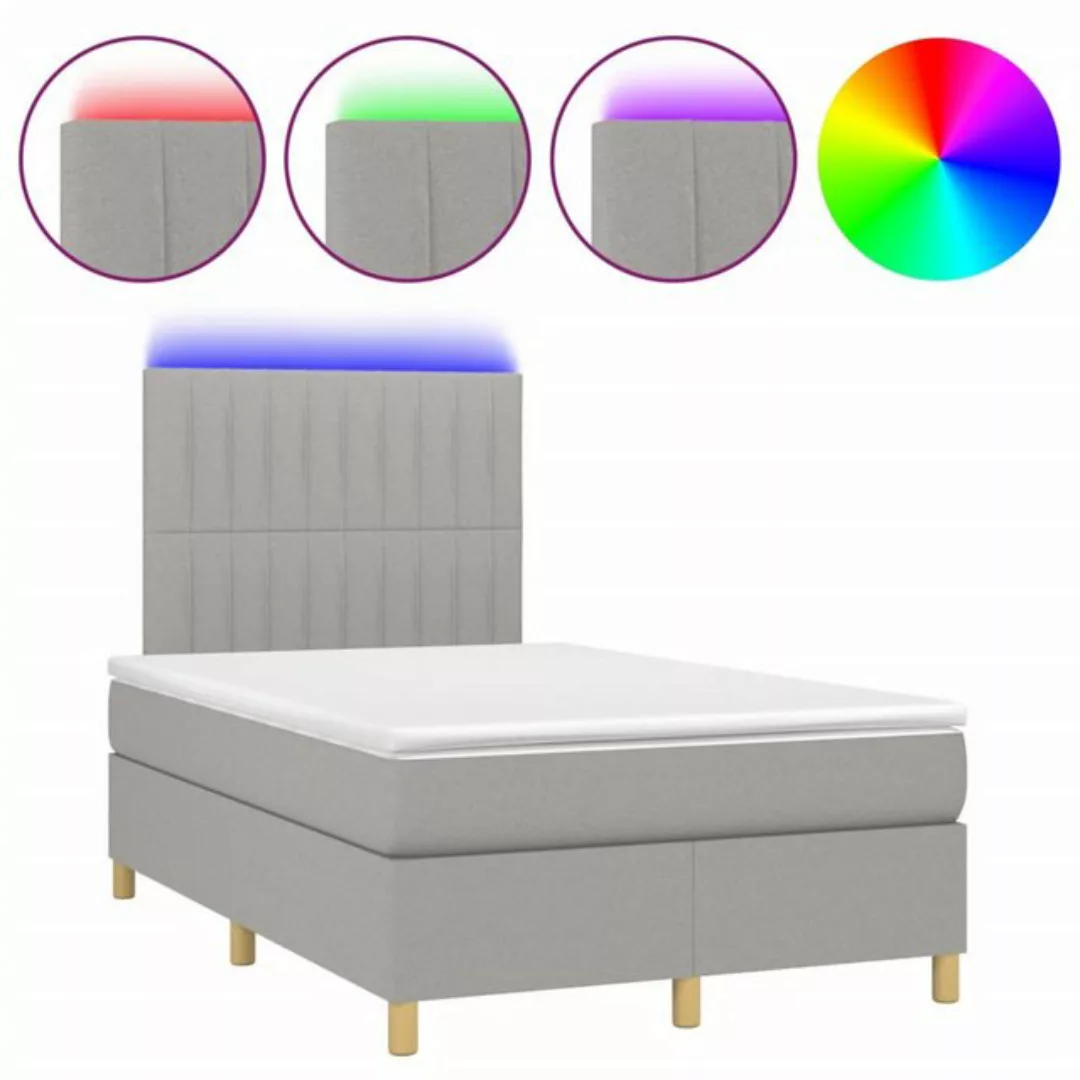 vidaXL Boxspringbett (120 x 200 cm, Streifen Vertikal, Hellgrau), mit LED günstig online kaufen