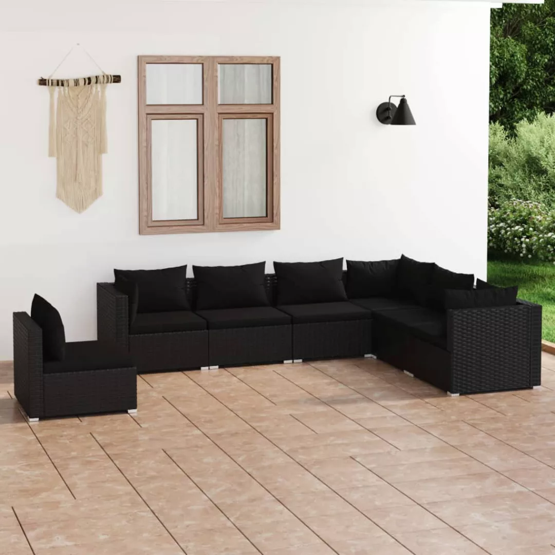 Vidaxl 7-tlg. Garten-lounge-set Mit Kissen Poly Rattan Schwarz günstig online kaufen