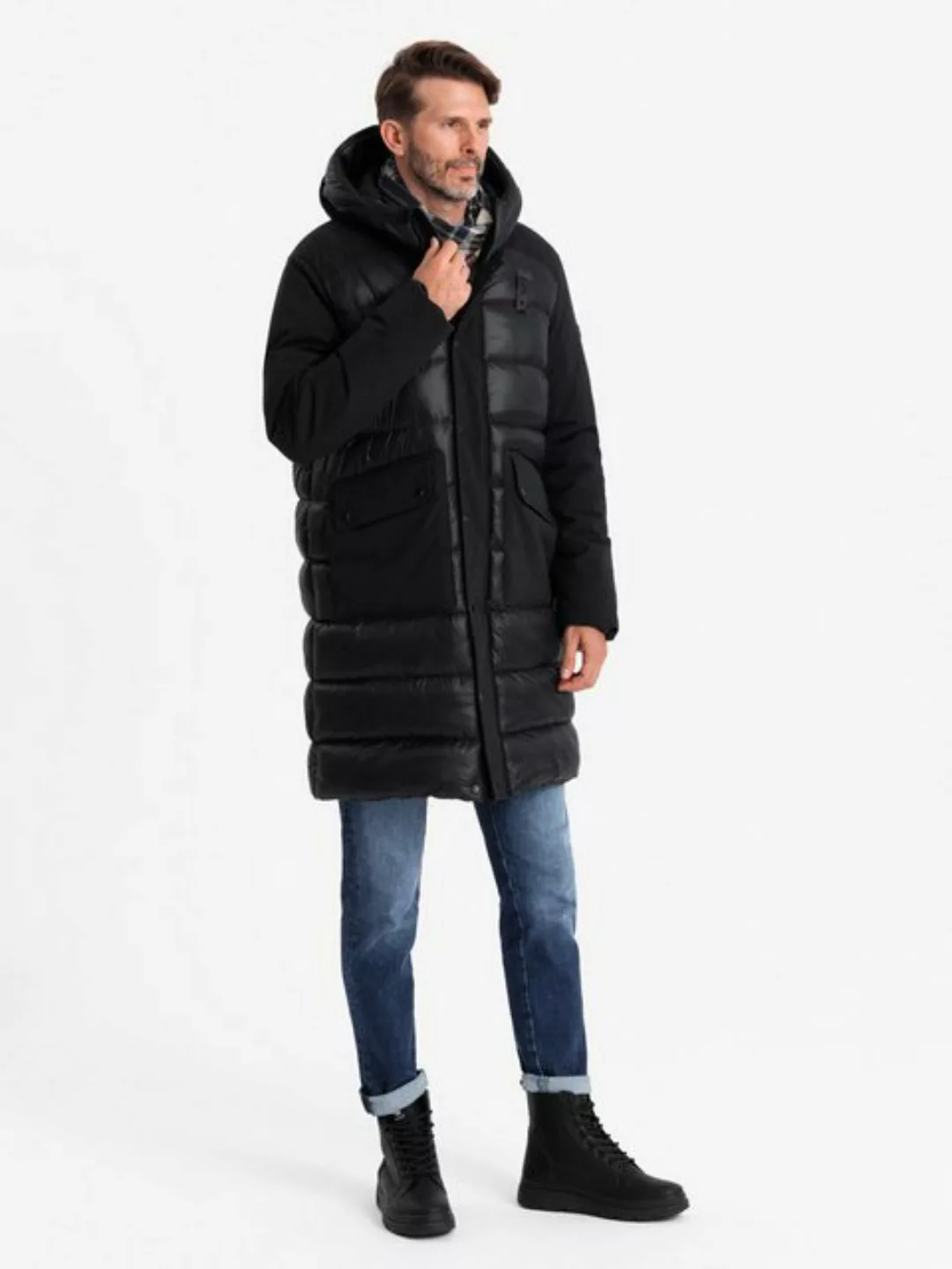 OMBRE Winterjacke Lange Steppjacke für Herren günstig online kaufen