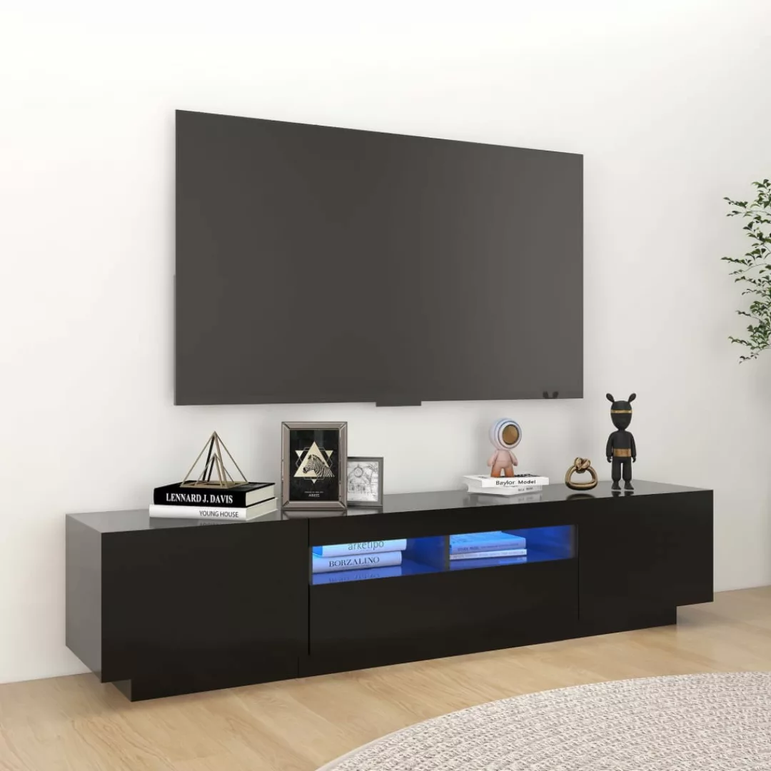 vidaXL TV-Schrank TV-Schrank mit LED-Leuchten Schwarz 180x35x40 cm Lowboard günstig online kaufen