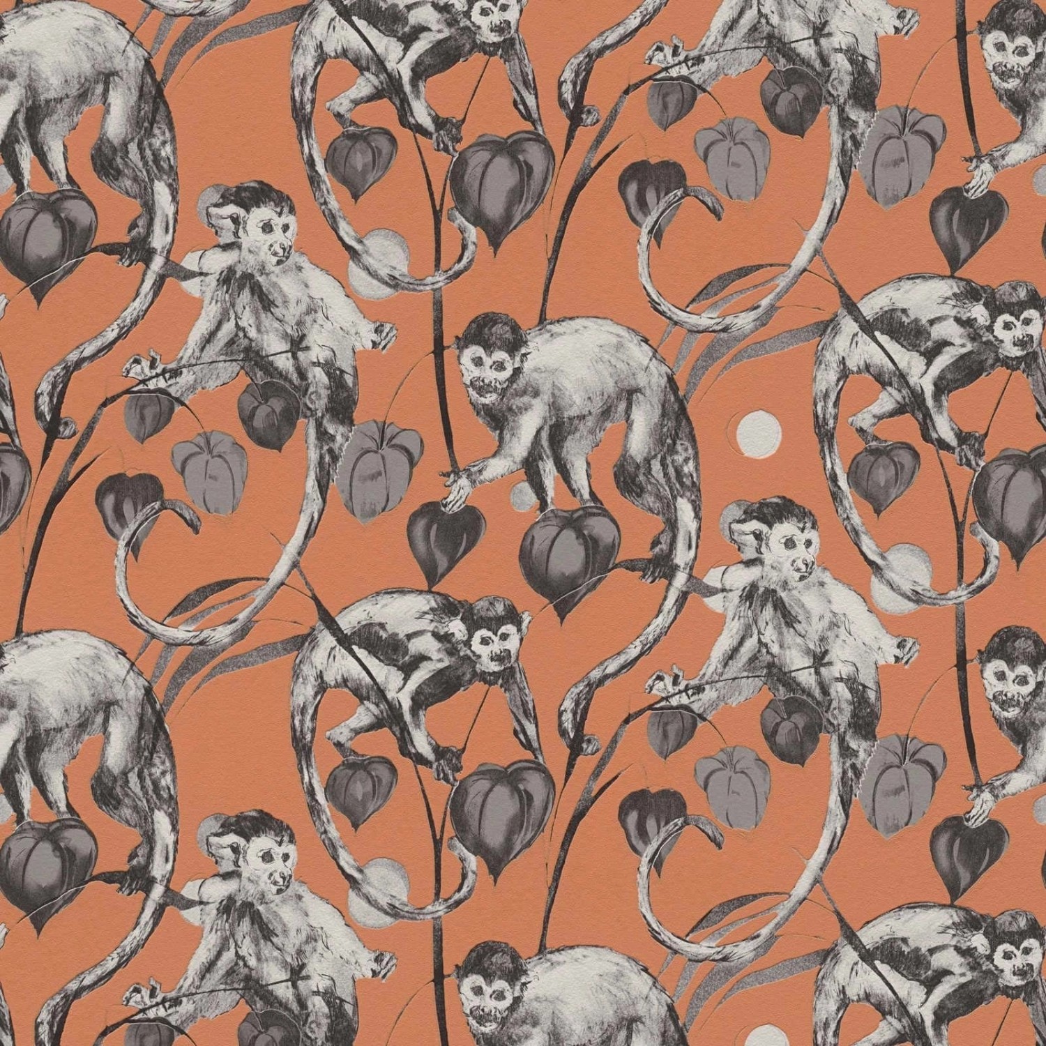 Bricoflor Affen Tapete Orange Grau Tropische Vliestapete mit Affe und Palme günstig online kaufen