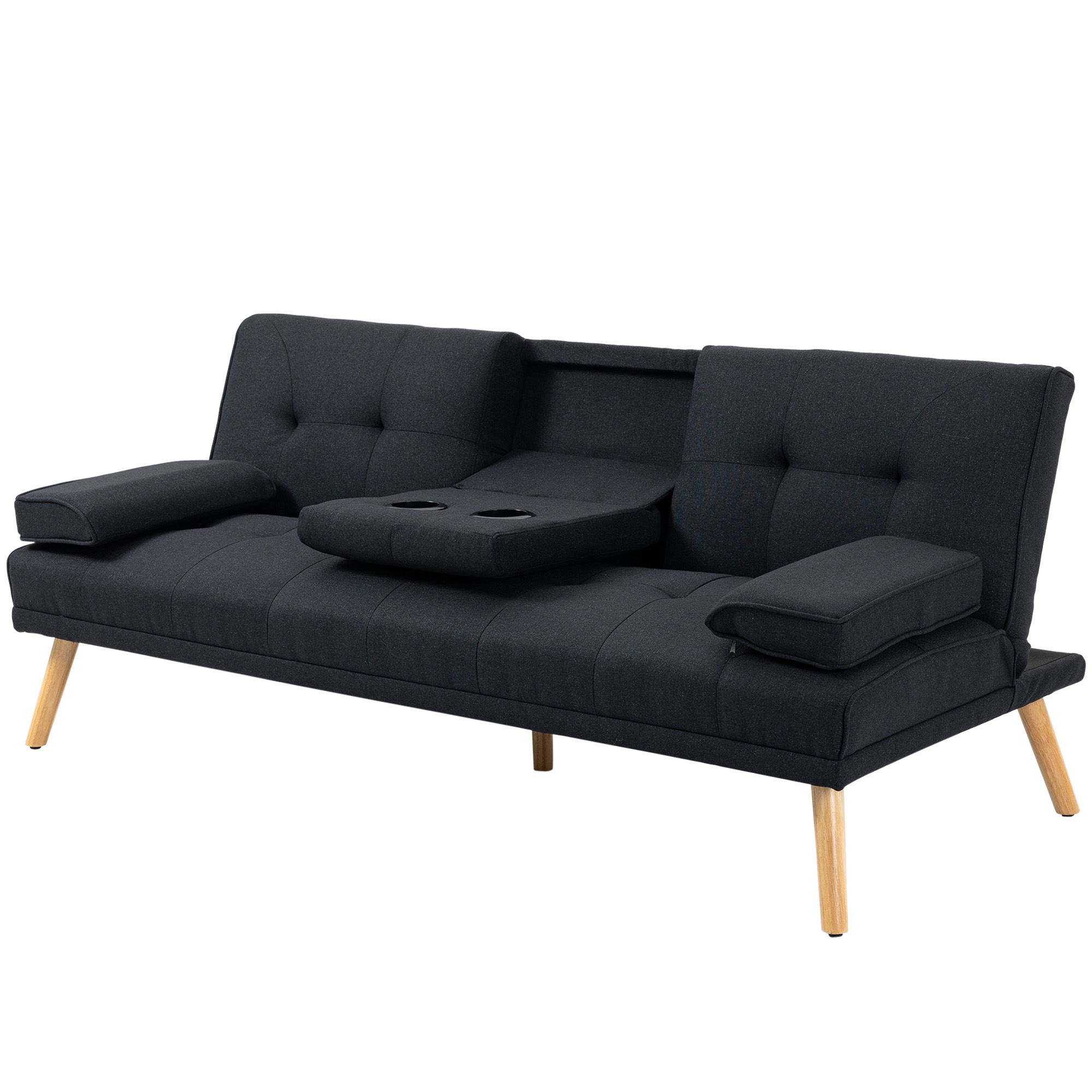 HOMCOM Schlafsofa, 3-Sitzer-Schlafcouch mit Klappbarem Tisch, Becherhalter, günstig online kaufen