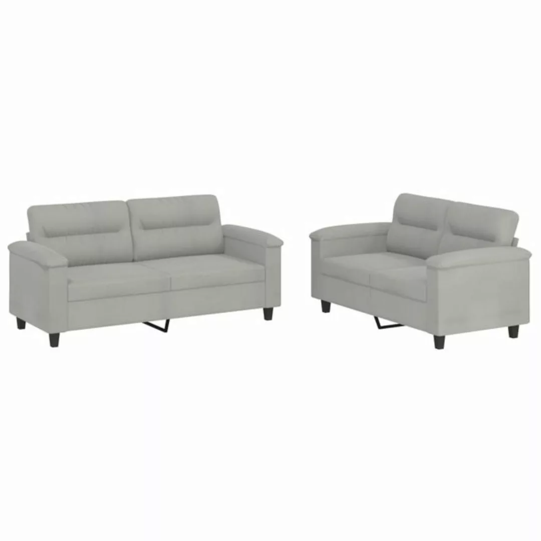 vidaXL Sofa Sofagarnitur Set mit Kissen Mikrofasergewebe, 2-tlg., Hellgrau günstig online kaufen