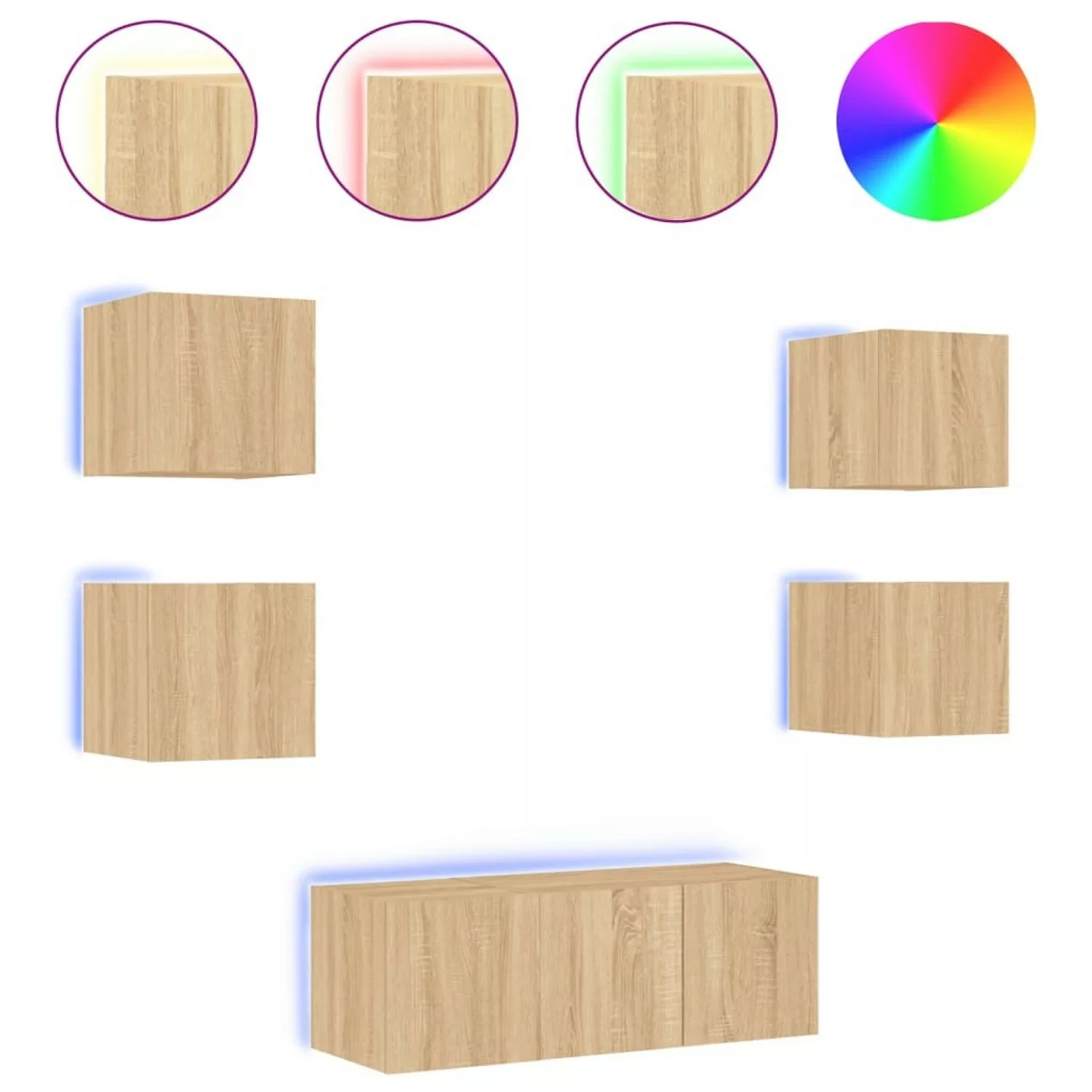 VidaXL 6-tlg. Wohnwand mit LED-Beleuchtung Sonoma-Eiche Holzwerkstoff  Mode günstig online kaufen