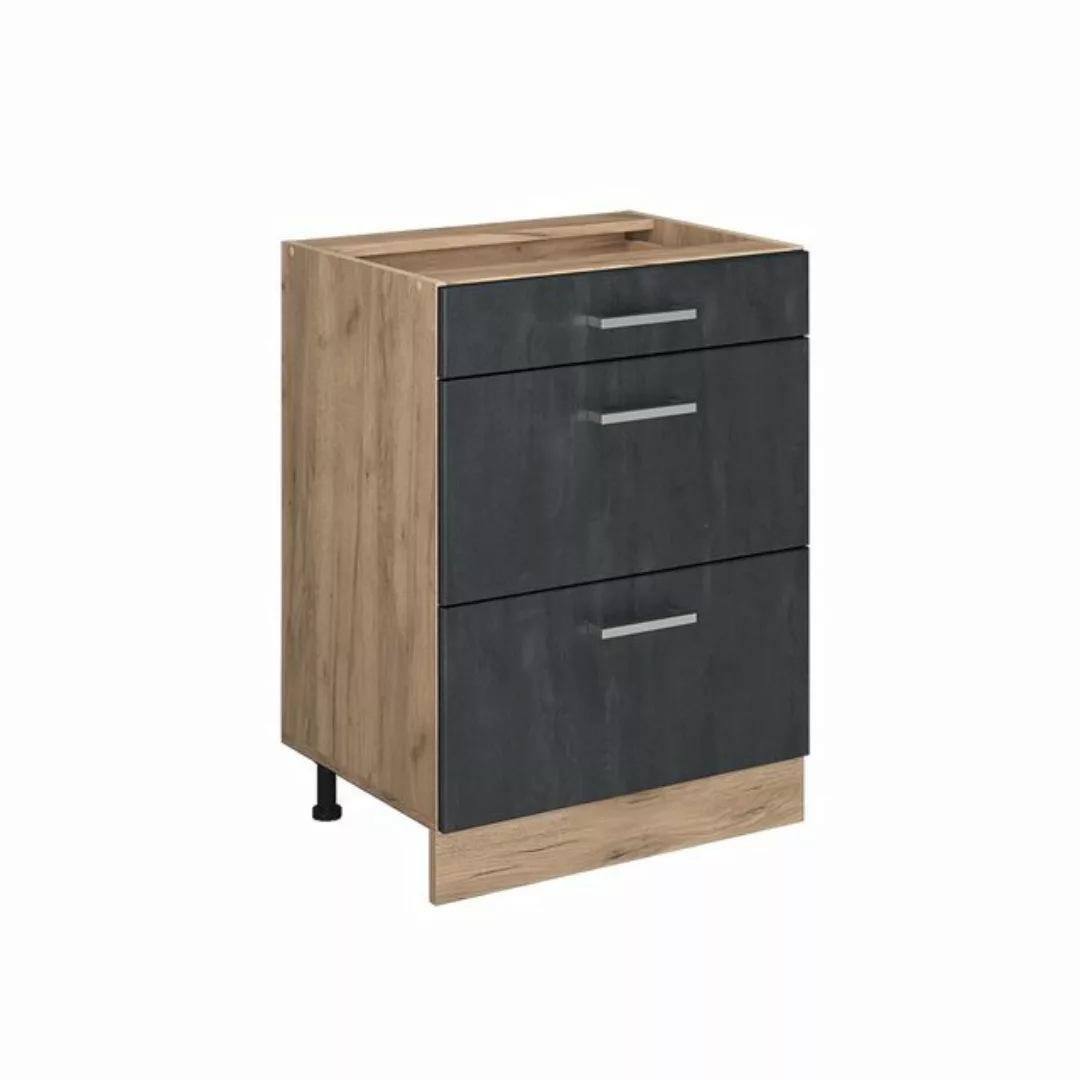 Vicco Unterschrank R-Line, Schwarz Beton/Goldkraft Eiche, 60 cm AP Marmor günstig online kaufen