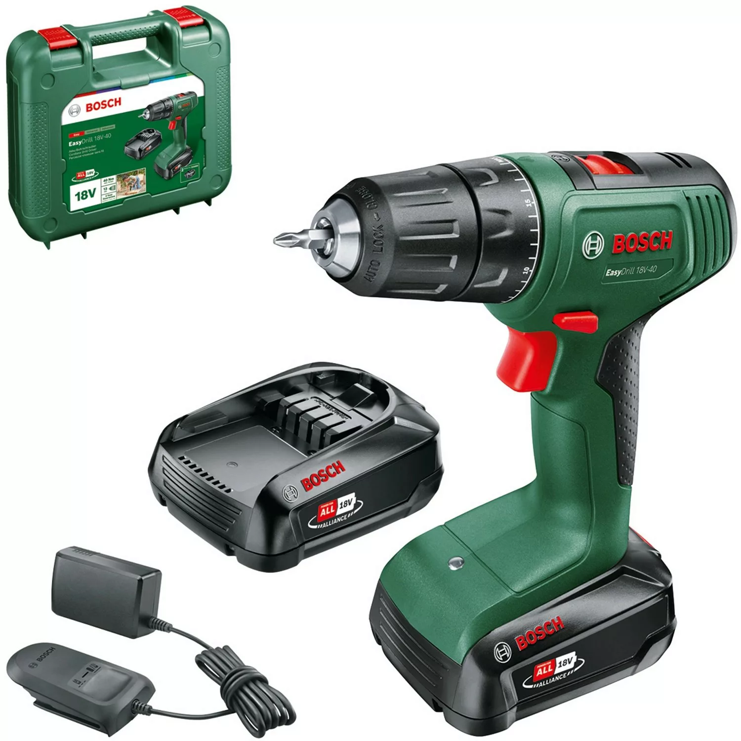 Bosch 18 V Akku-Bohrschrauber EasyDrill 18V-40 inkl. 2 Akkus (2 Ah) mit Kof günstig online kaufen