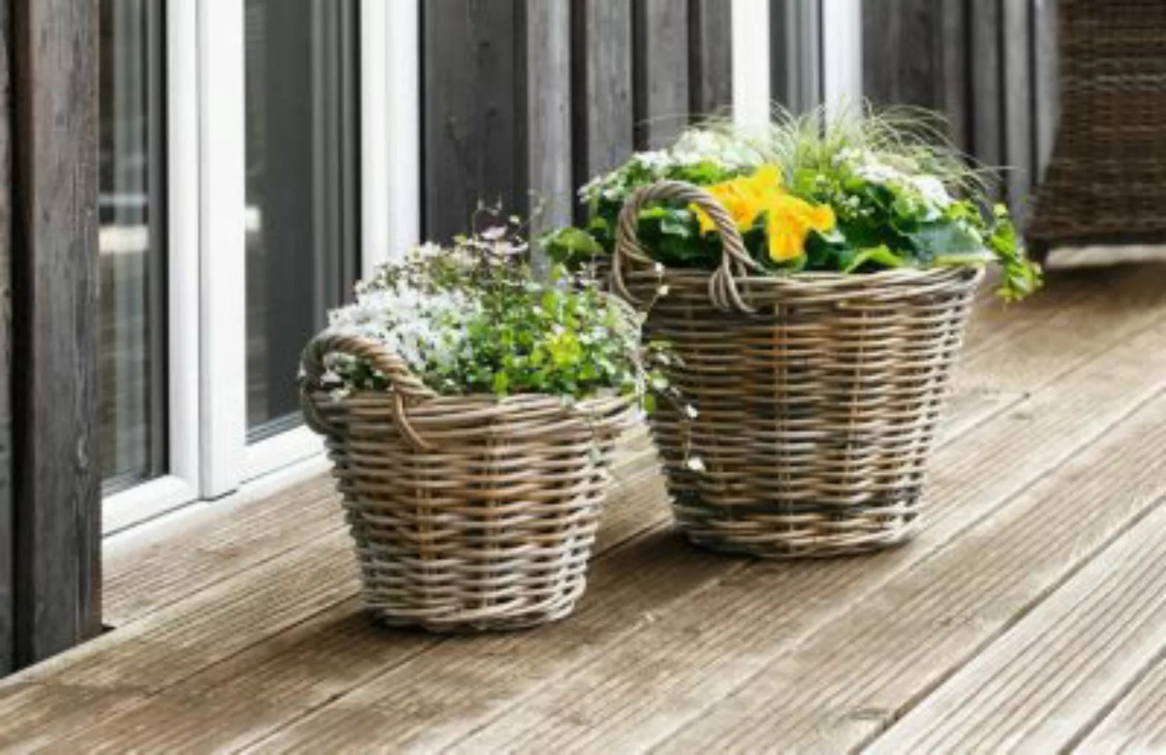 HOME Living Pflanz-Korb Rattan Blumentöpfe grau günstig online kaufen