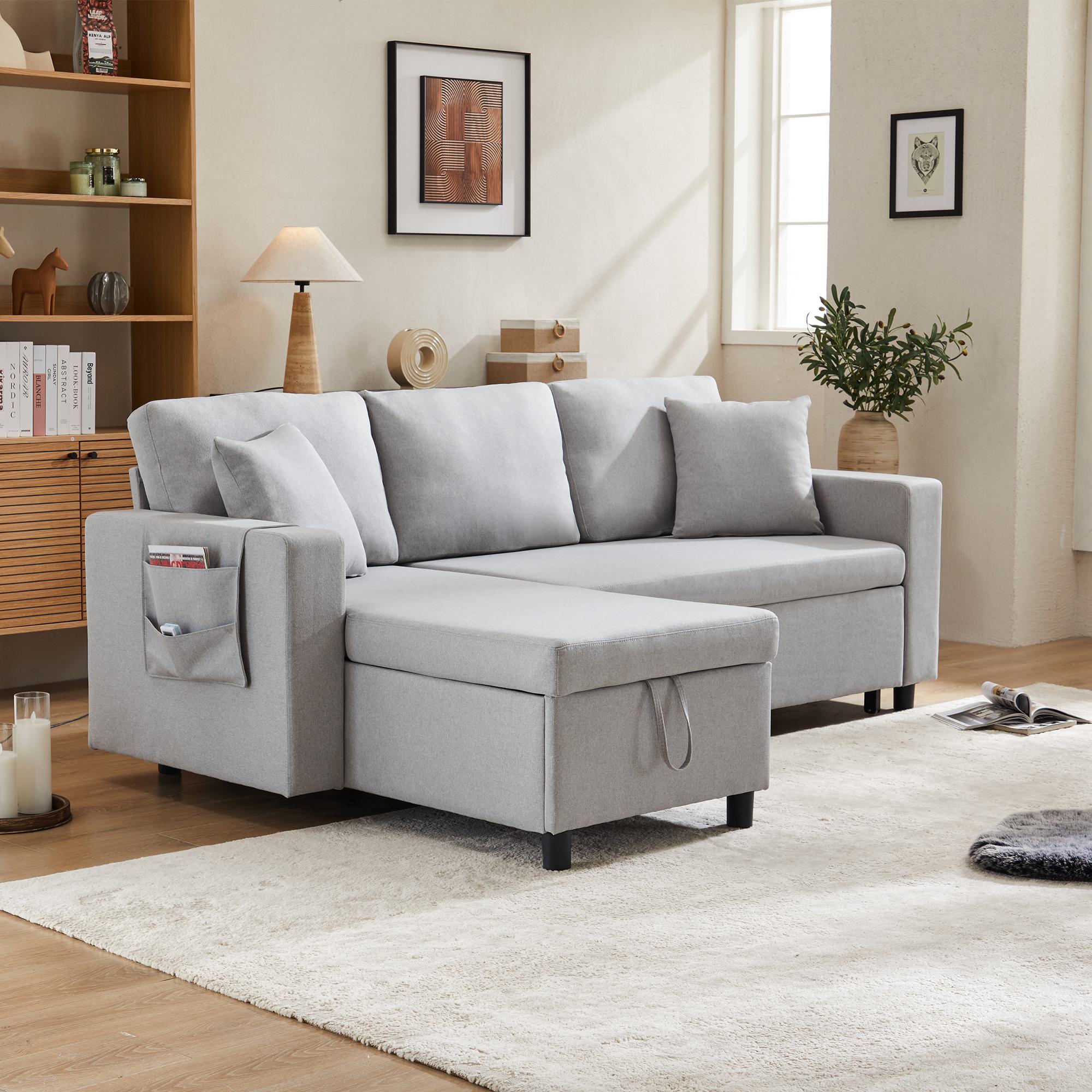 Multifunktionales L-förmiges Schlafsofa mit reversibler Chaise Longue, vers günstig online kaufen