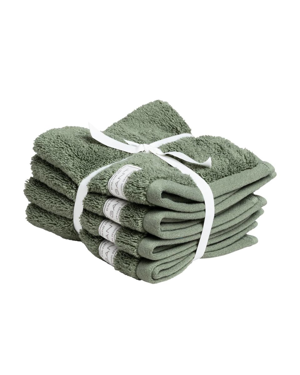 GANT Gästetuch, Organic Premium Towel, 4er Pack - 30x30 cm, Frottee Grün günstig online kaufen