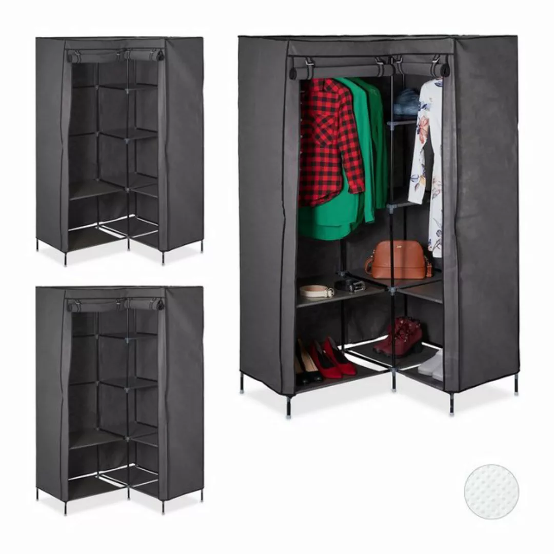 relaxdays Stoffschrank 3 x Eckkleiderschrank Stoff anthrazit günstig online kaufen