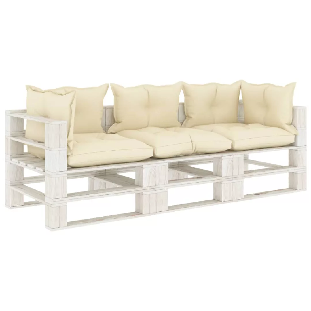 Garten-palettensofa 3-sitzer Mit Creme-kissen Holz günstig online kaufen