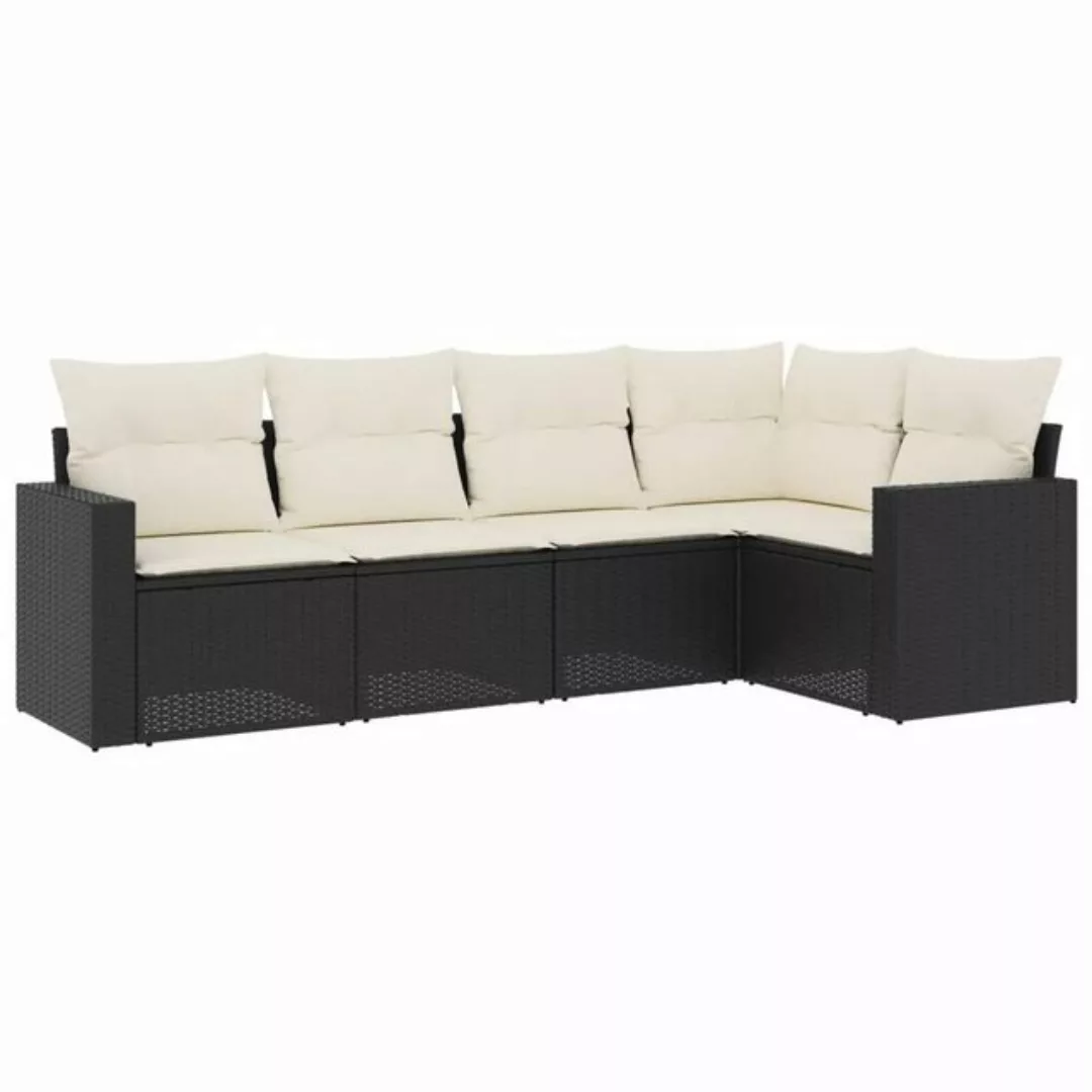 vidaXL Sofaelement 5-tlg. Garten-Sofagarnitur mit Kissen Schwarz Poly Ratta günstig online kaufen