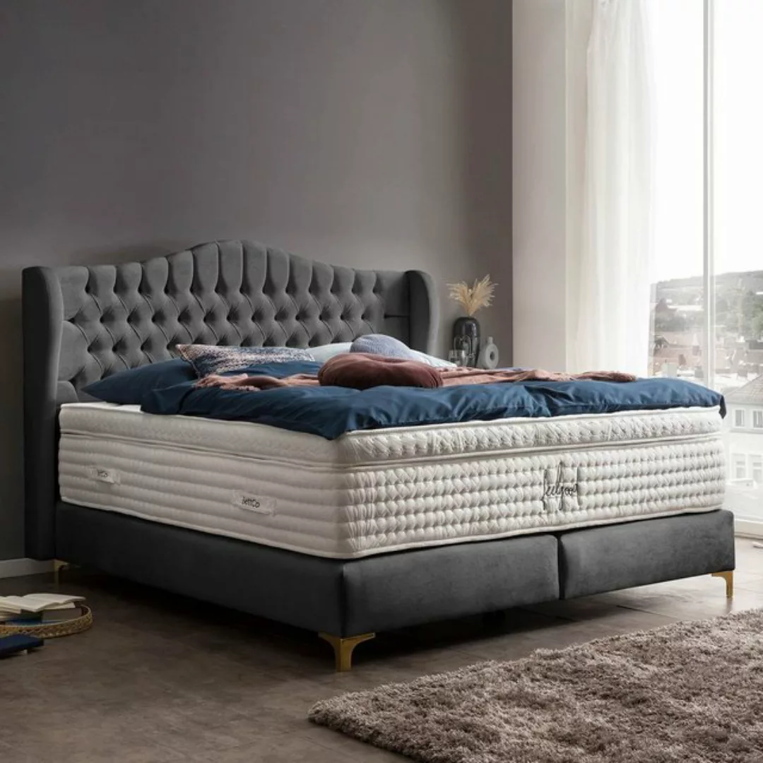 BettCo Boxspringbett Maison (140 x 200 cm, in Dunkelgrau Samt), Chesterfiel günstig online kaufen