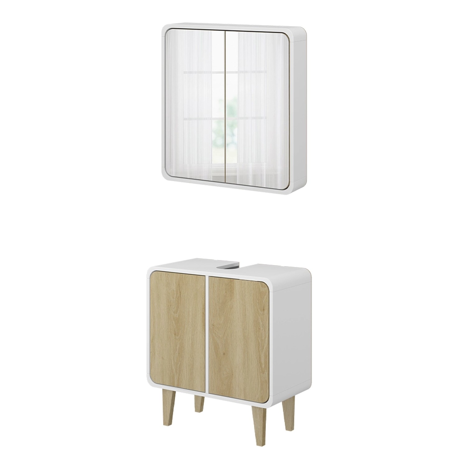 Vicco Badmöbel-Set Arla Weiß/Eiche 2 Teile günstig online kaufen
