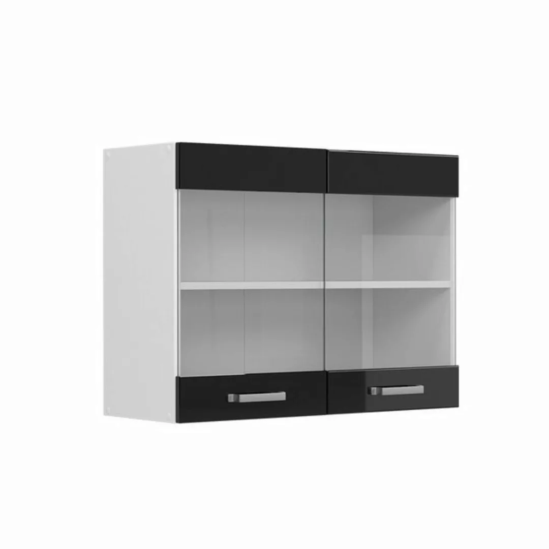 Vicco Schranksystem R-Line, Schwarz Hochglanz/Weiß, 80 cm mit Glastüren günstig online kaufen