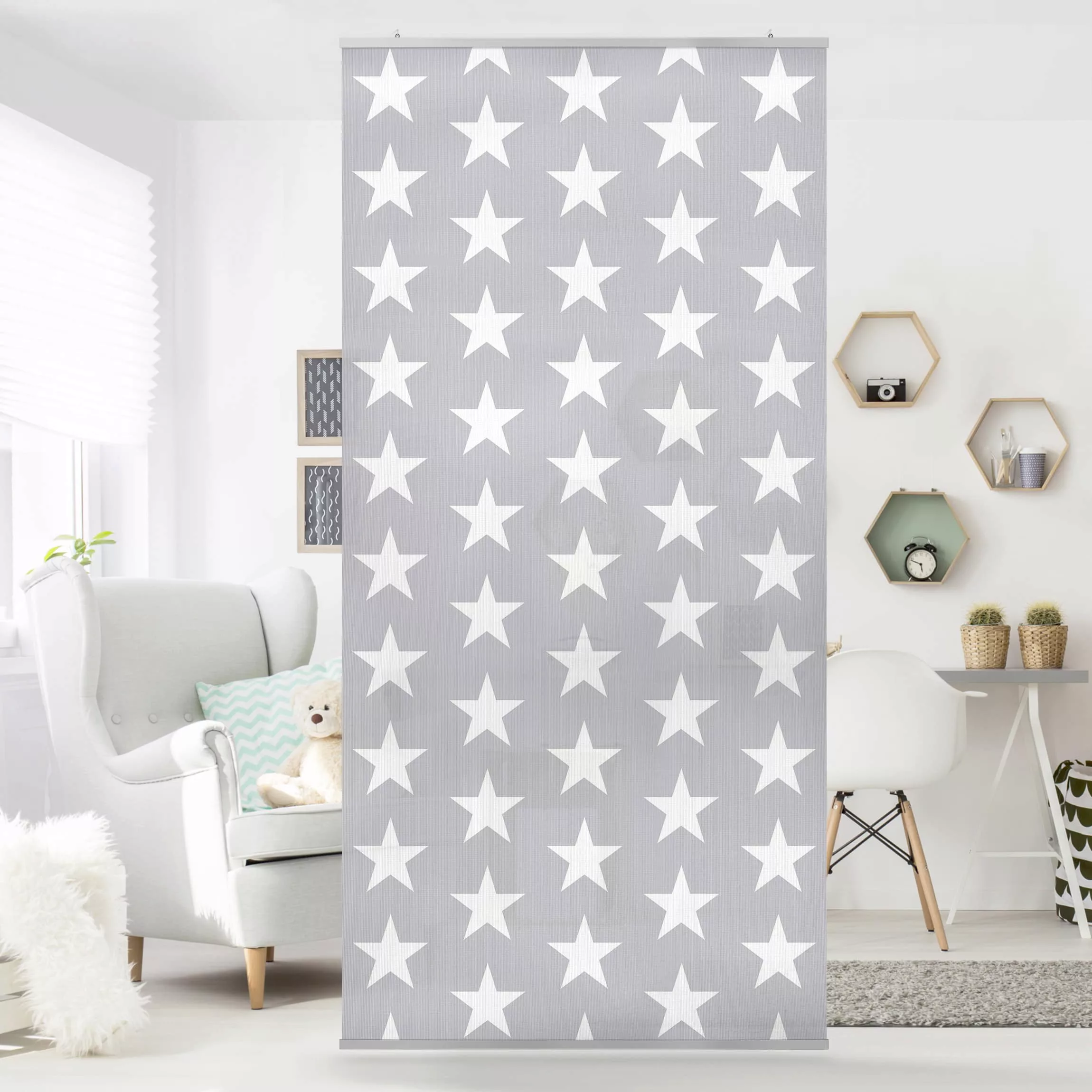 Raumteiler Muster & Textur Weiße Sterne auf grauem Hintergrund günstig online kaufen