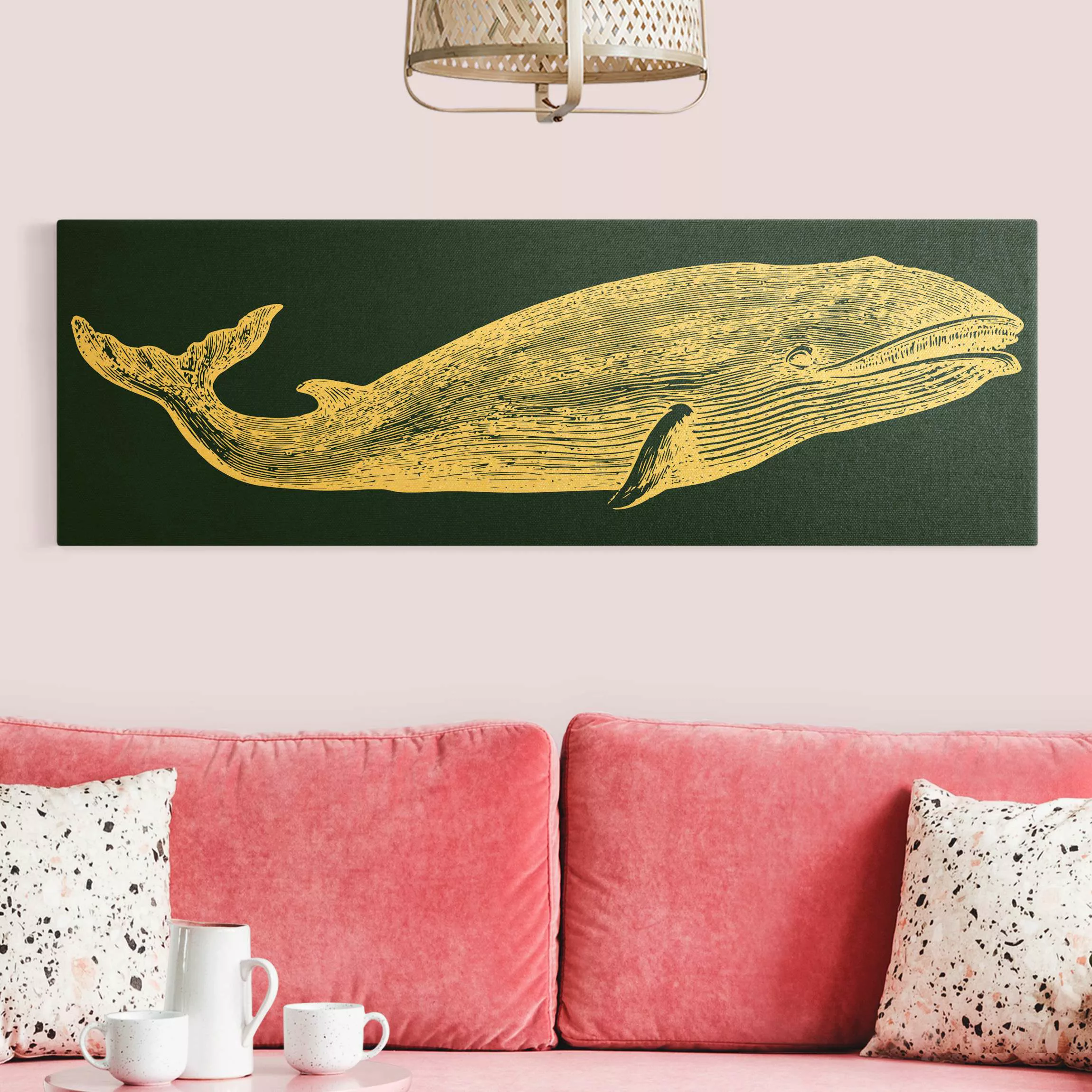 Leinwandbild Gold Illustration Wal auf Blau günstig online kaufen