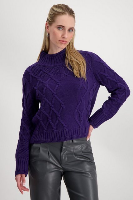 Monari Blusenshirt Strickpullover mit Mix-Zopfmuster dark purple günstig online kaufen