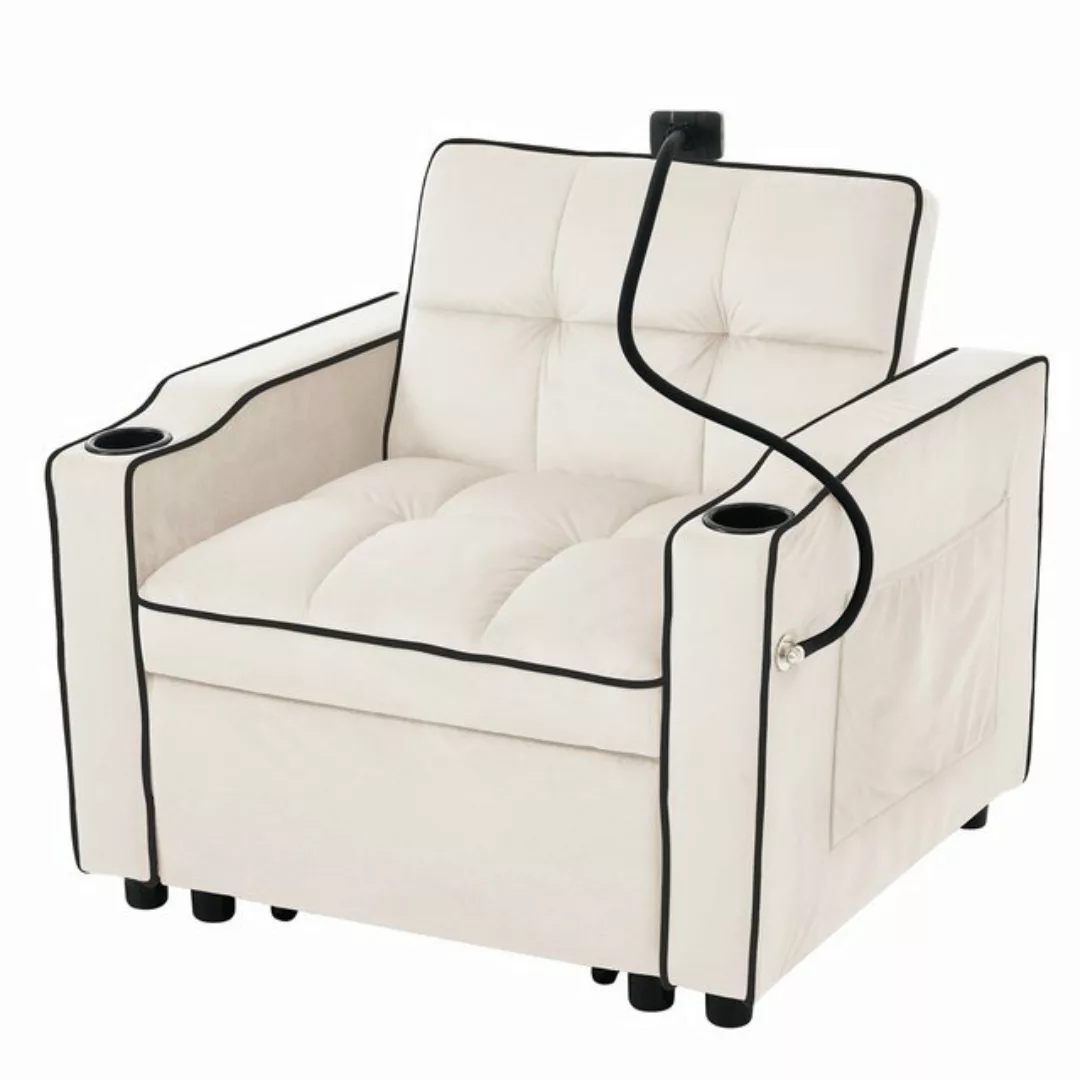 Merax Schlafsofa mit 3-in-1 Bettfunktion, Loungesessel mit Getränke- & Hand günstig online kaufen