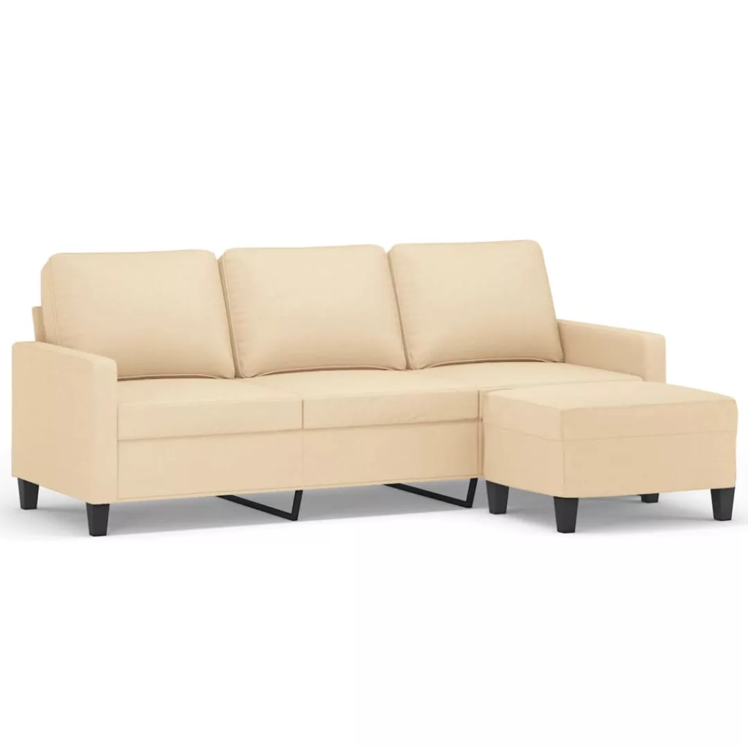 Vidaxl 3-sitzer-sofa Mit Hocker Creme 180 Cm Stoff günstig online kaufen