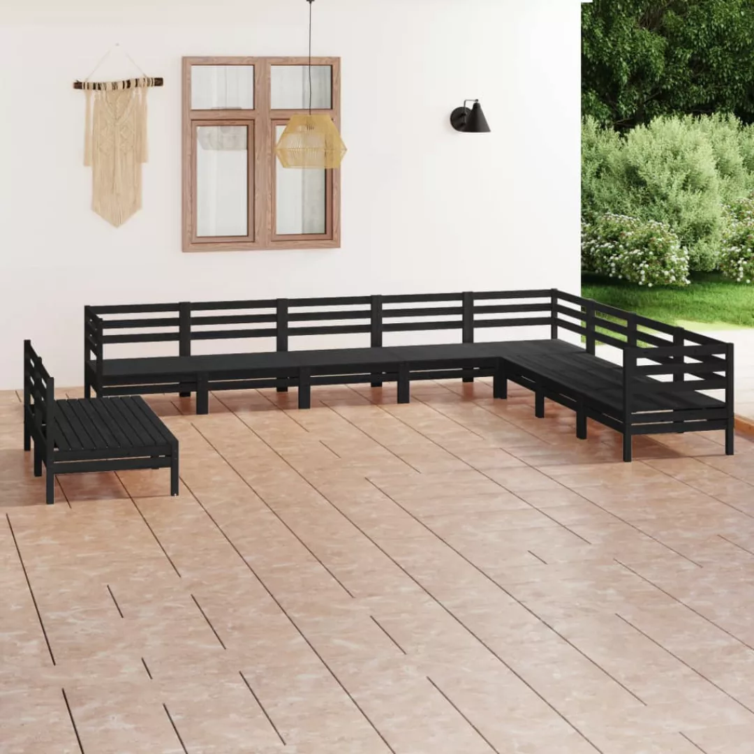 10-tlg. Garten-lounge-set Massivholz Kiefer Schwarz günstig online kaufen