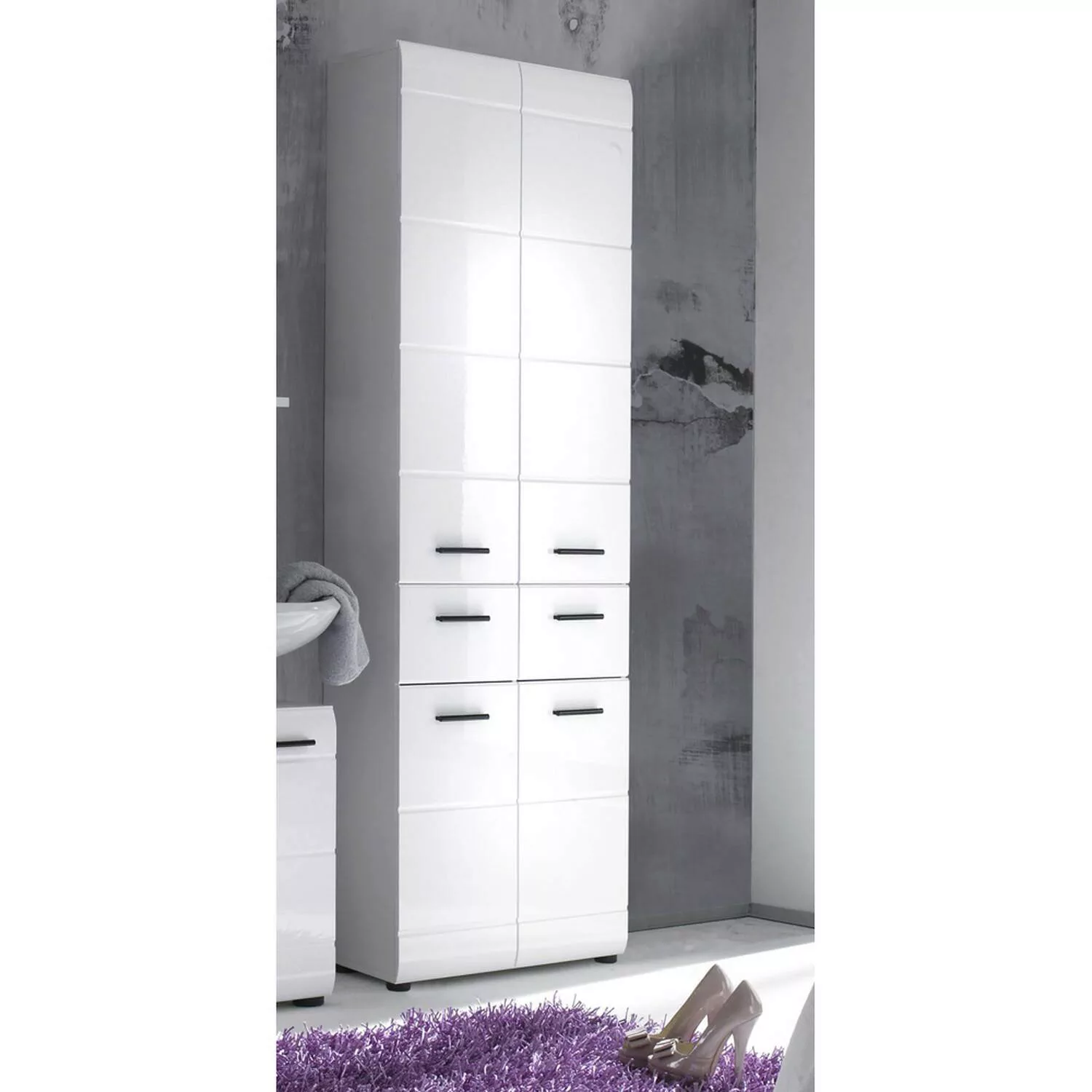 Mehrzweckschrank Badezimmer 60 cm breit LISBOA-19 in Weiß Hochglanz, B/H/T: günstig online kaufen