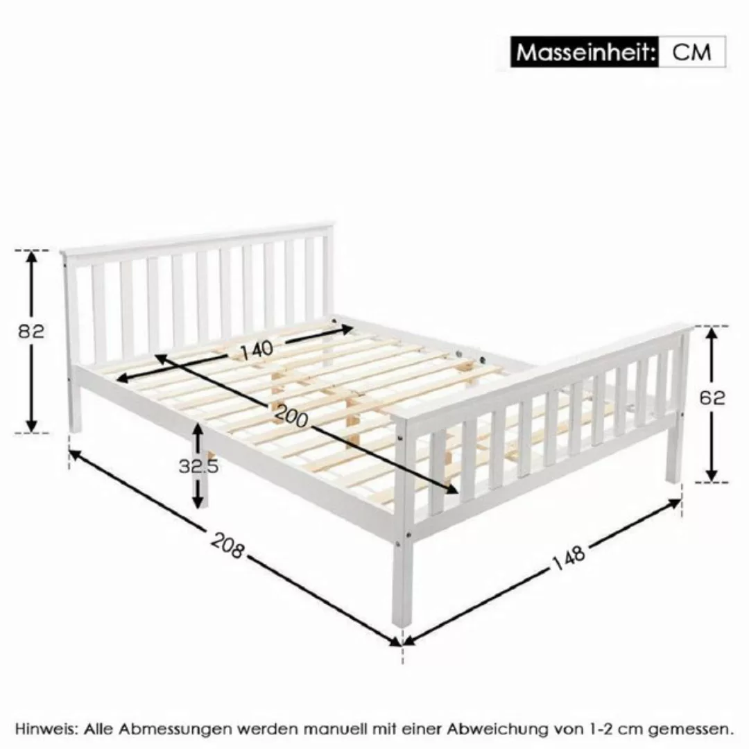 XDeer Kinderbett Doppelbett Holzbett 140 x 200 cm Massivholzbett, weiß, Kie günstig online kaufen