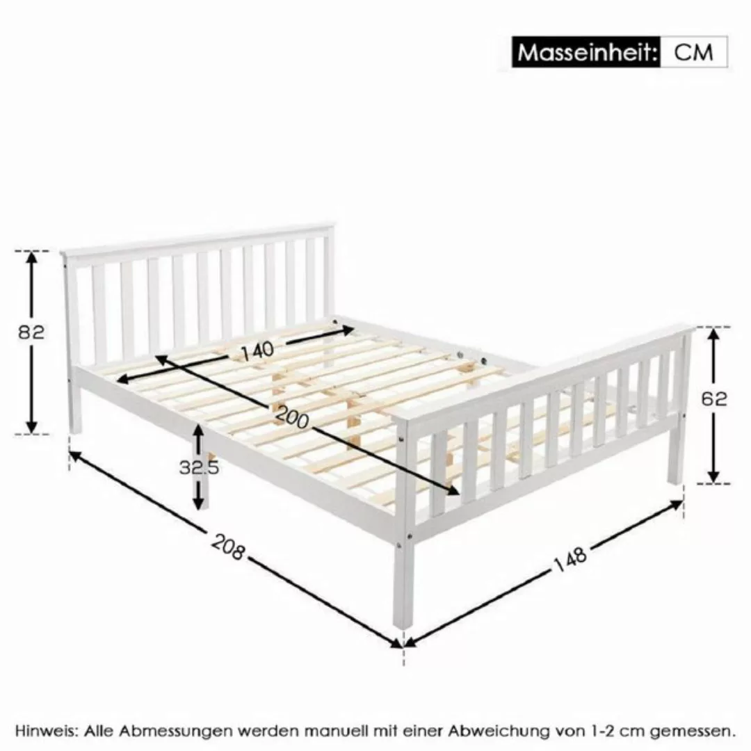 Blusmart Massivholzbett Massivholz-Doppelbett 140x200 cm, (Lattenrost aus w günstig online kaufen