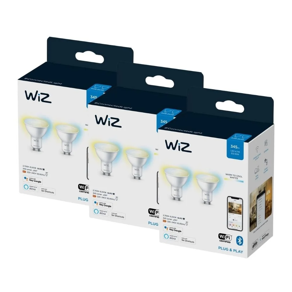 WiZ LED Smart Leuchtmittel in Weiß GU10 4,7W 400lm 2700-6500K 6er-Pack günstig online kaufen
