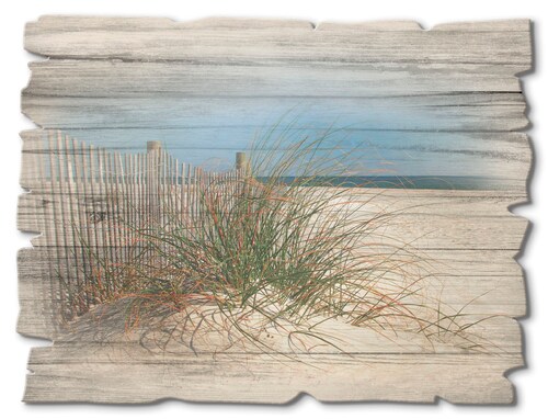 Artland Holzbild »Schöne Sanddüne mit Gräsern und Zaun«, Strand, (1 St.) günstig online kaufen